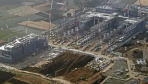 A new Taiwan Semiconductor Manufacturing Co. plant under construction in Kikuyo, Kumamoto Prefecture, in January | KYODO