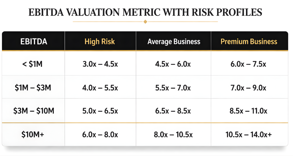 business valuation EBITDA matrix by risk and size