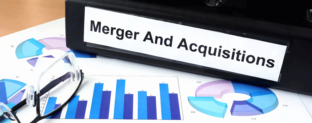 Our M&A advisory services picture with a binder that says mergers & acquisitions